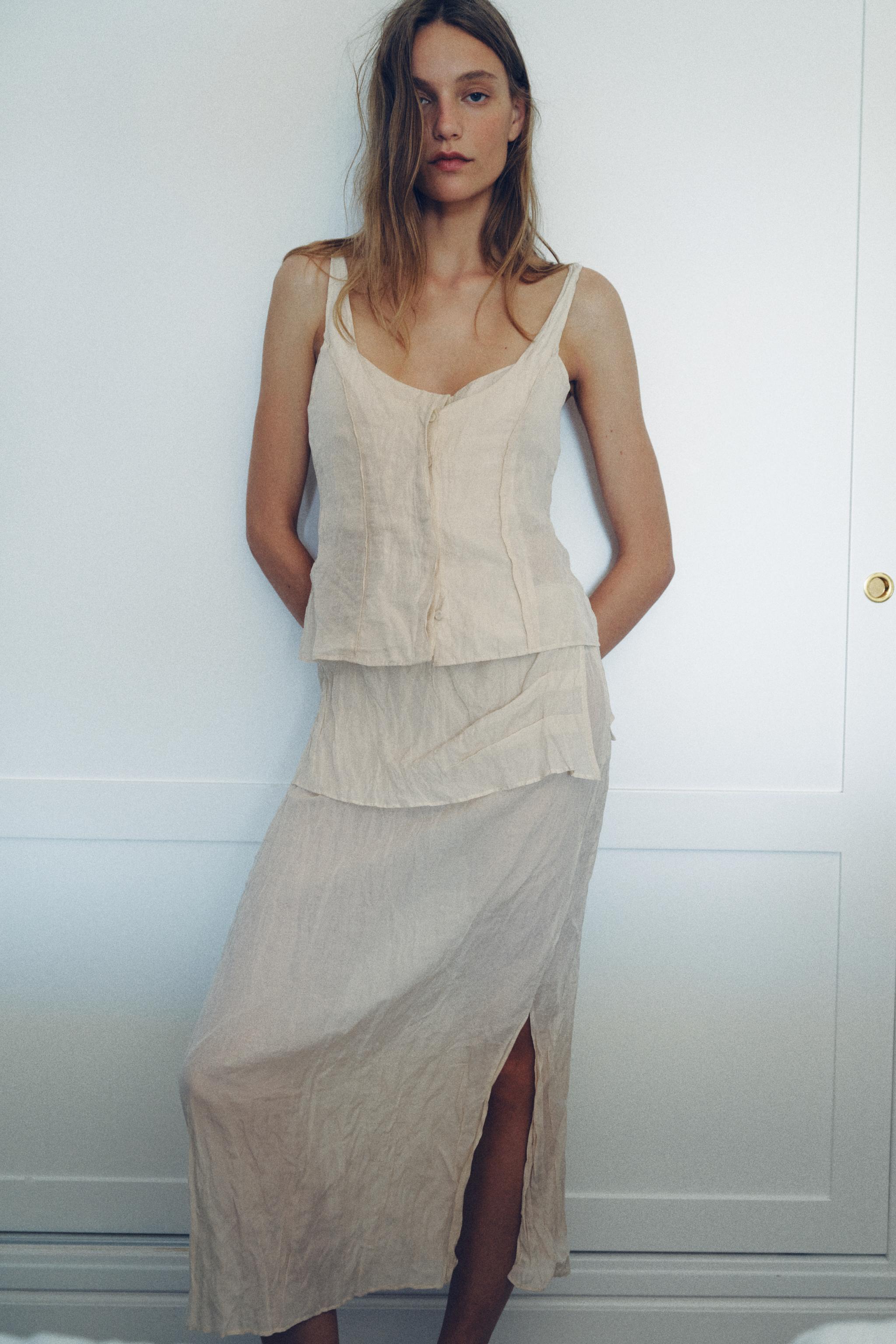 WRINKLED EFFECT MIDI SKIRT